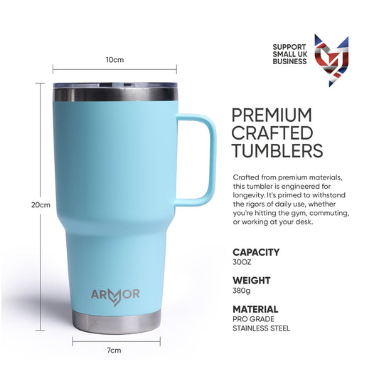 Aqua Blue 30oz / 900ml Premium Tumbler with Handle
