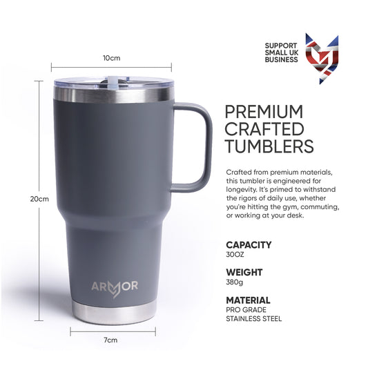 Gotham Grey 30oz / 900ml Premium Tumbler with Handle