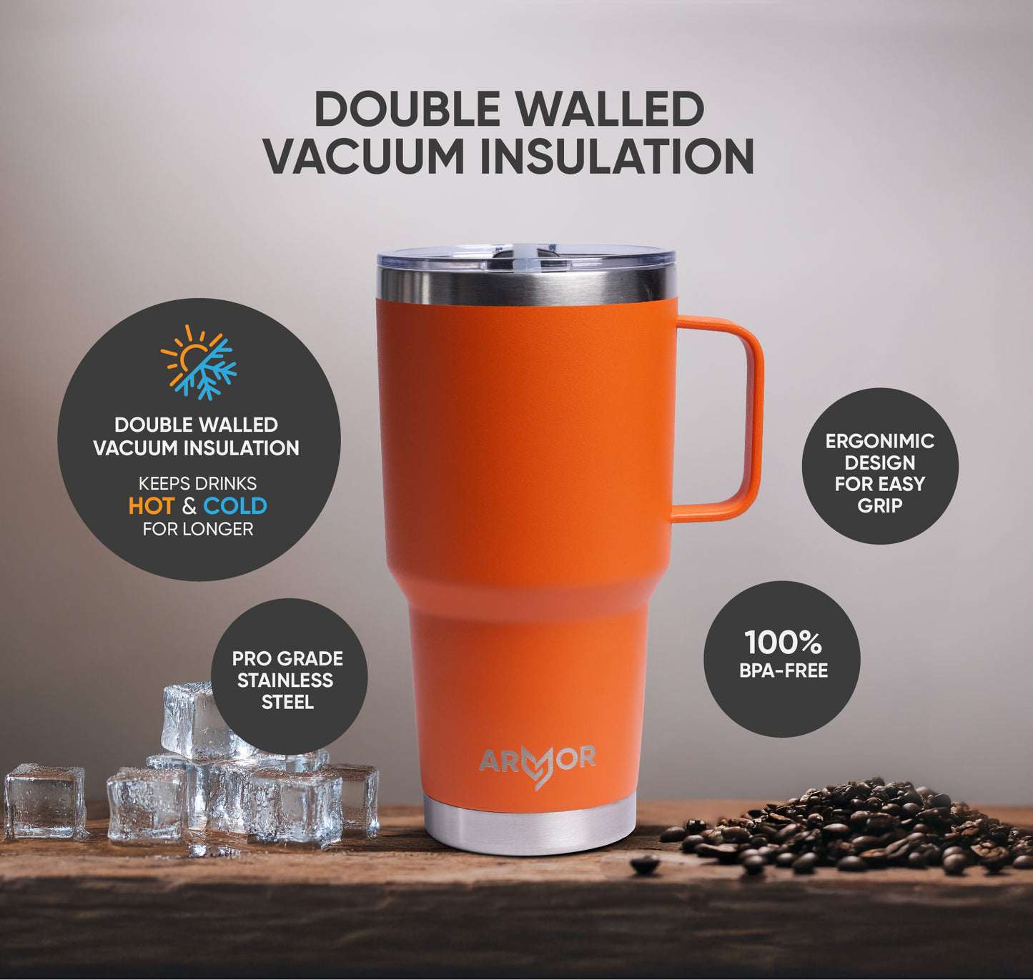 Lava Orange 30oz / 900ml Premium Tumbler with Handle