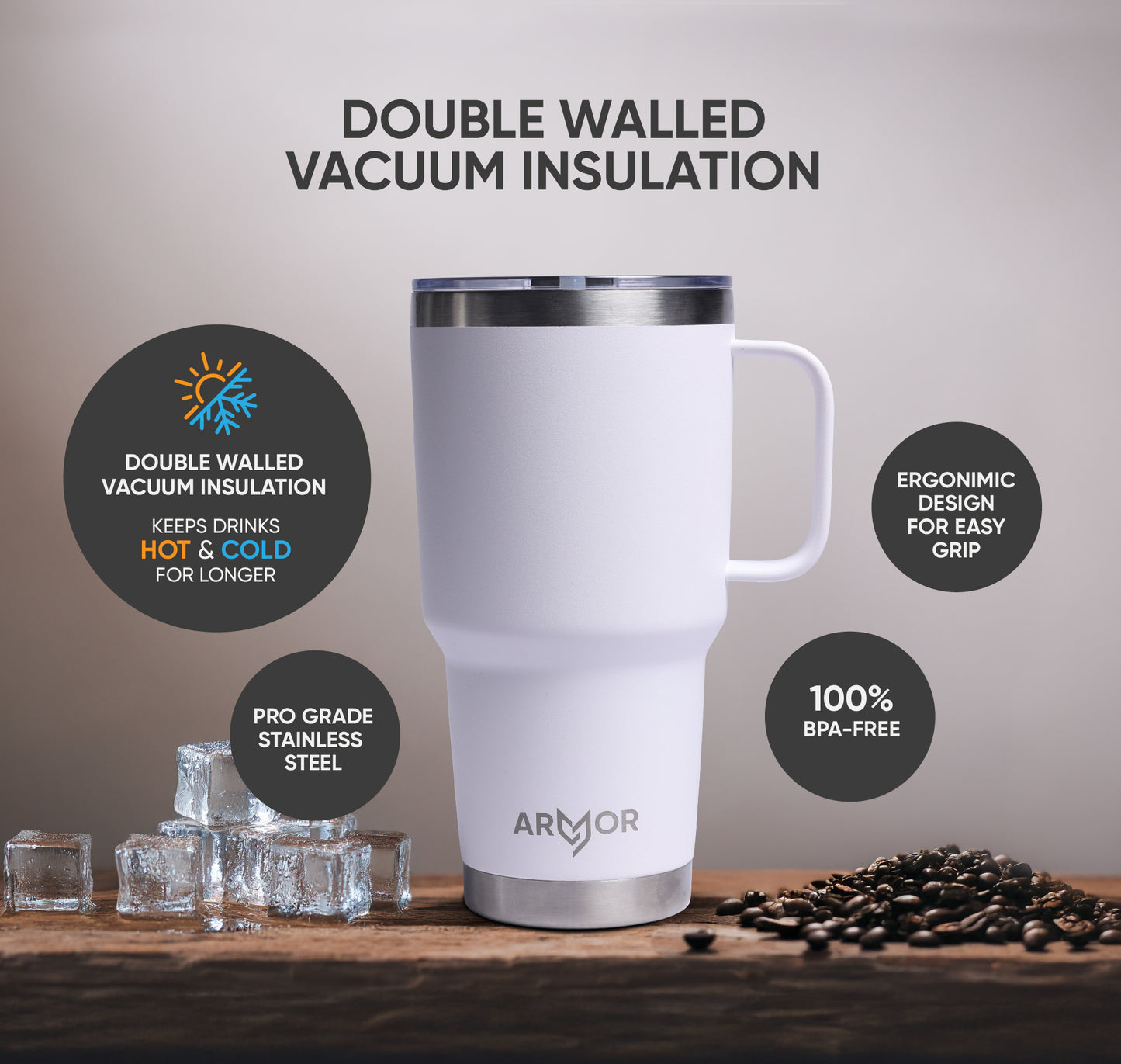 Ice White 30oz 900ml Premium Tumbler with Handle