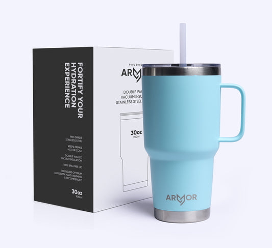 Aqua Blue 30oz / 900ml Premium Tumbler with Handle