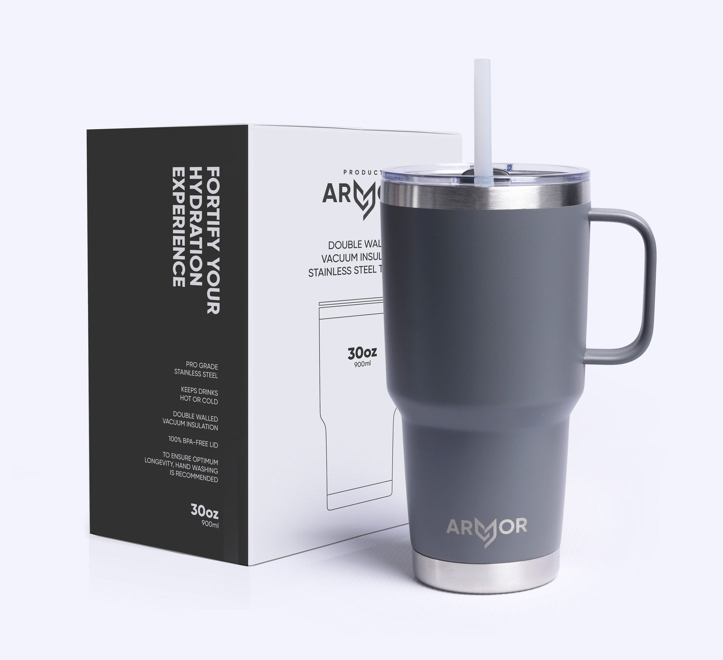 Gotham Grey 30oz / 900ml Premium Tumbler with Handle