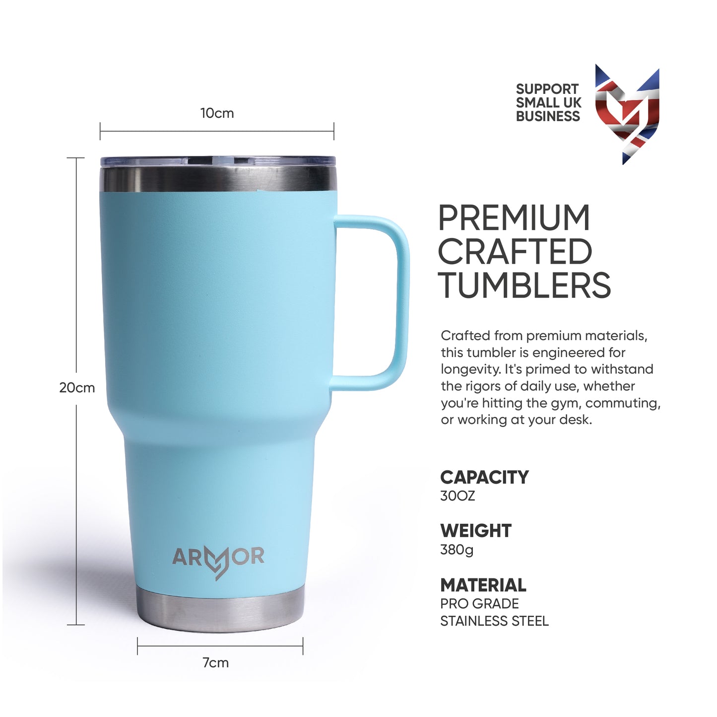 Aqua Blue 30oz / 900ml Premium Tumbler with Handle