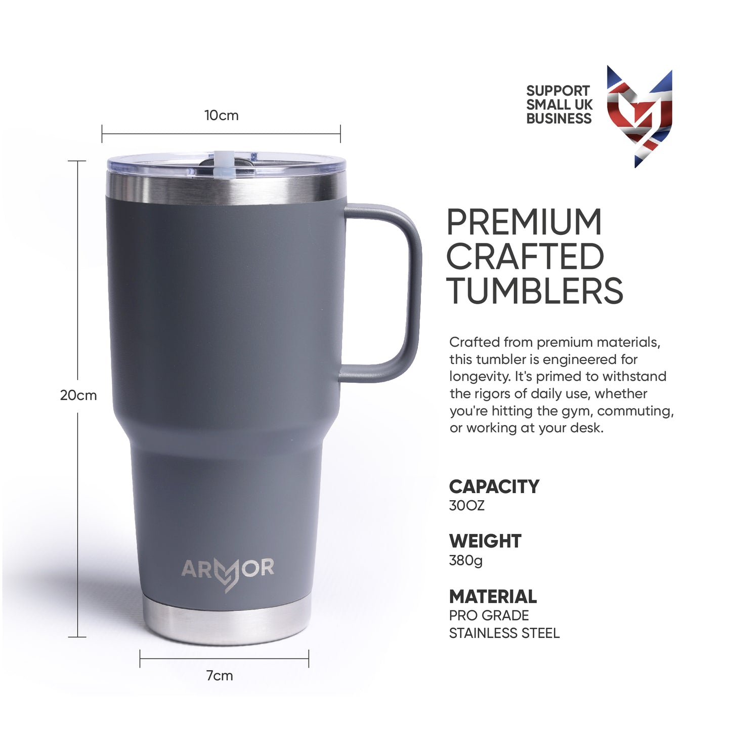 Gotham Grey 30oz / 900ml Premium Tumbler with Handle