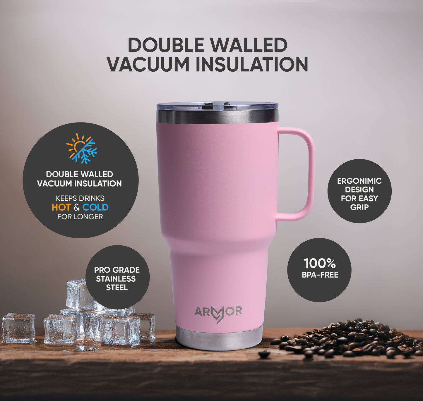 Blossom Pink 30oz / 900ml Premium Tumbler with Handle